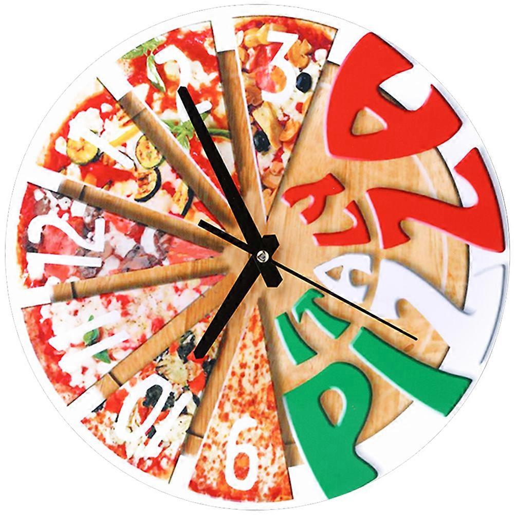 Modern Style Wall Clock Pizza Pattern Design Wood Material 1Set