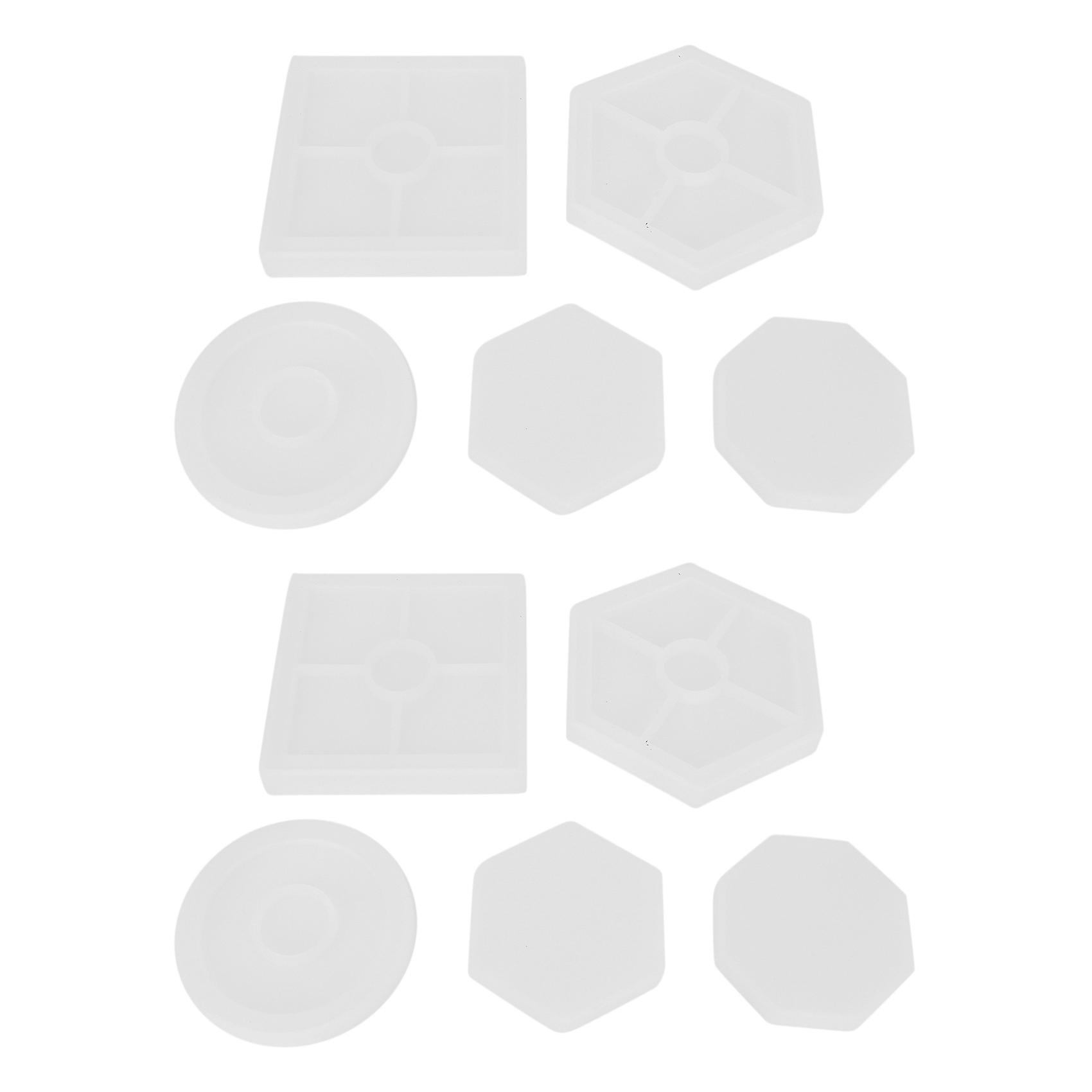 10Pcs Diy Coaster Silicone Mold Included Square Hexagon Circle Octagon Mold for Resin, Concrete, Cem