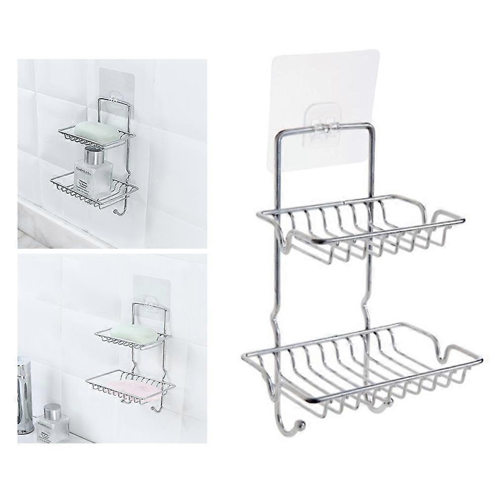 Punch free Stainless Steel Powerful Suction Double Soap Box Soap Dish Holder Soap Sponge Holder For Shower Bathroom Tub And Kitchen