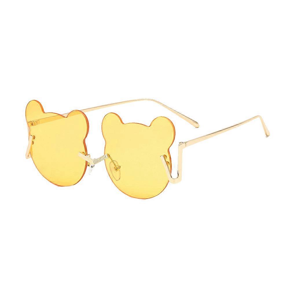 Bear Shaped Rimless Sunglasses with Golden Frame Lens – Lightweight, Durable Fun Glasses for Parties, Photo Props, and Costume Events