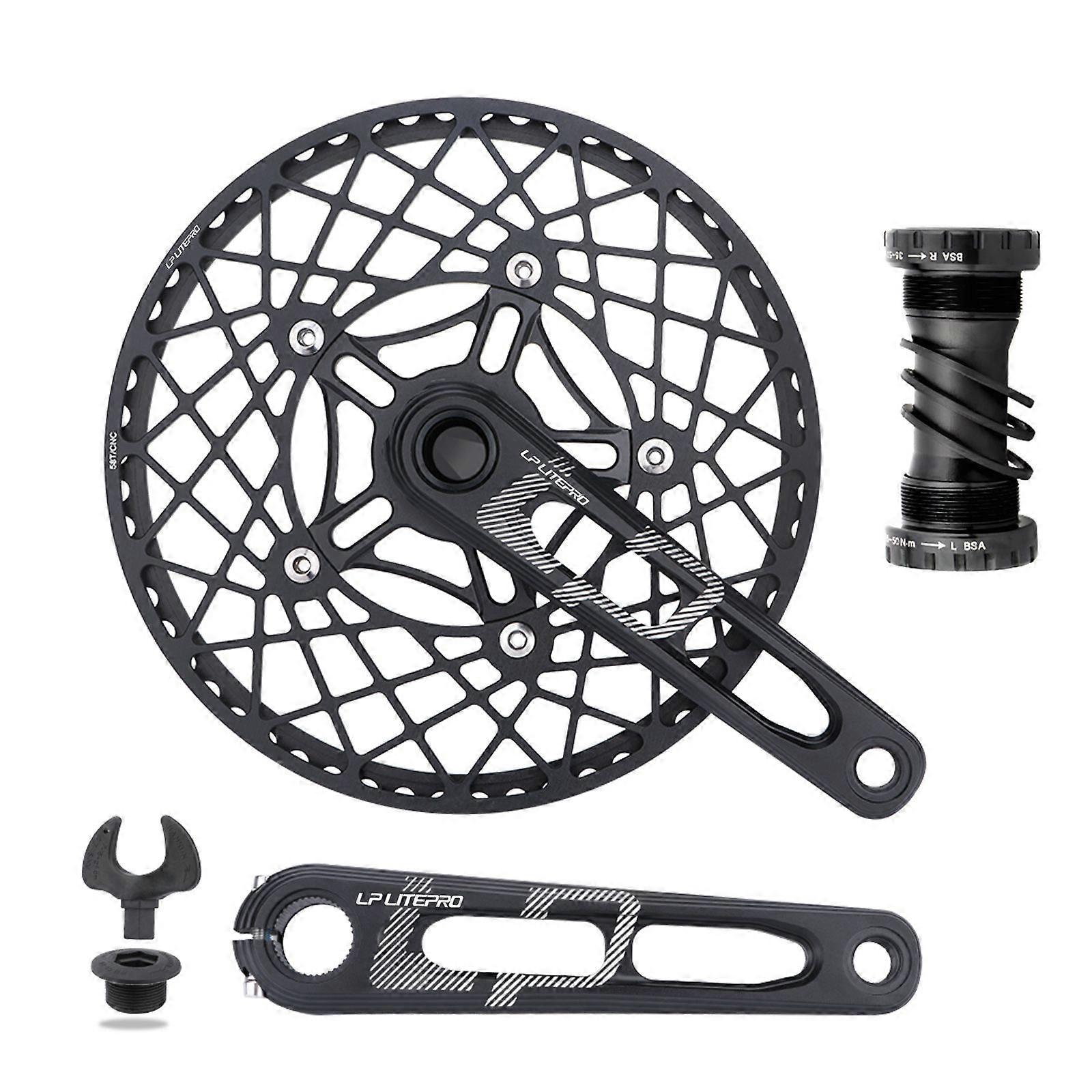 53T/56T/58T Bike Chainring Crank Arm Set for Folding Bicycle 170mm 130BCD 5 Bolts Bicycle Crankset with Chainring Bottom Bracket and Chainring Bolts
