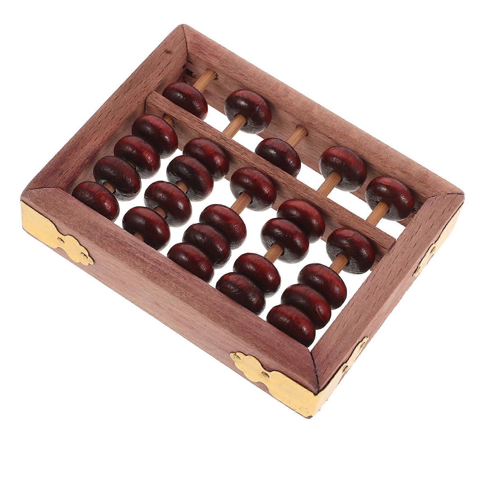 Retro Abacus for Kids with Wooden Beads Portable Math Learning Tool in 5 Column Beads
