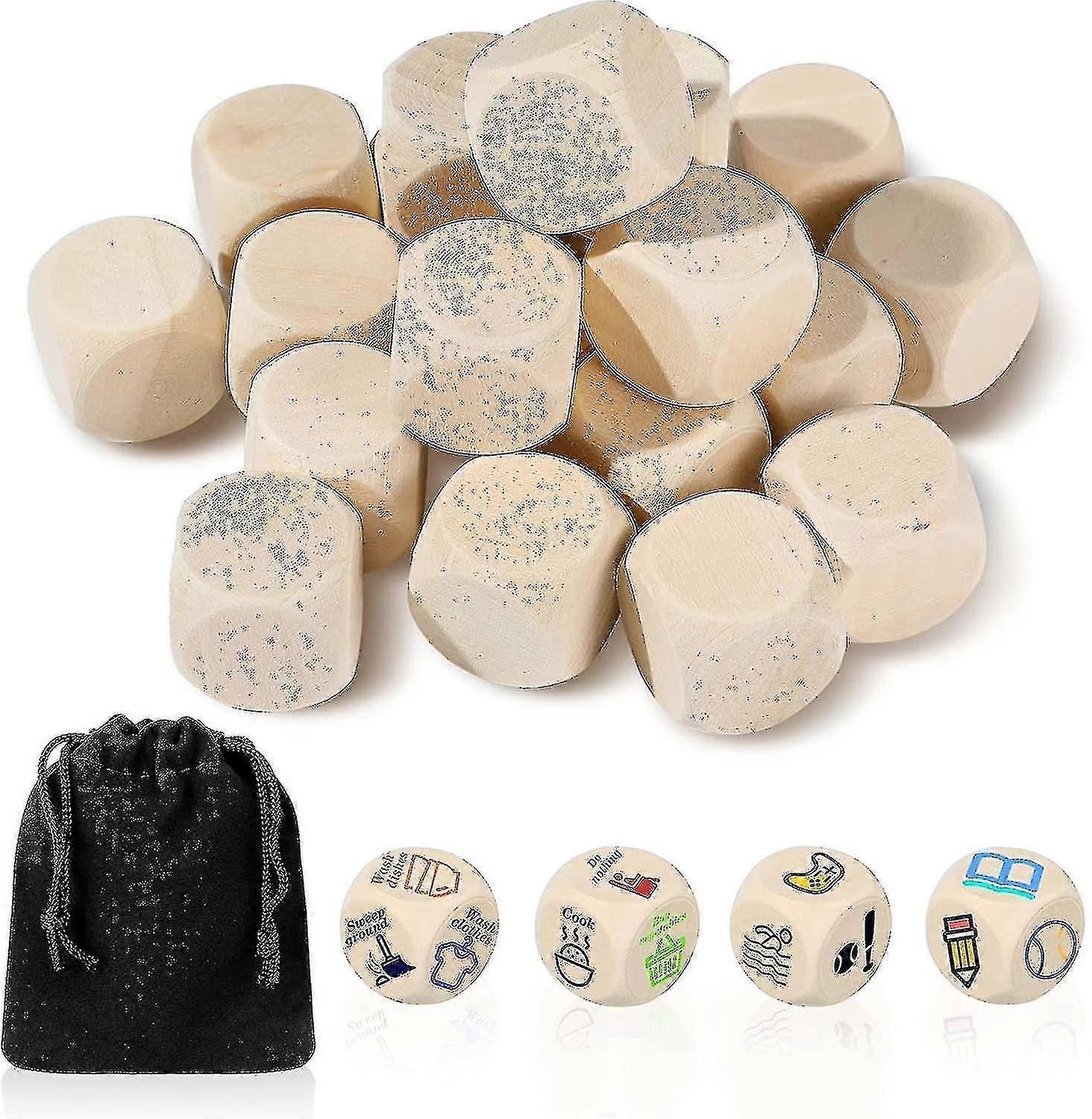 20 قطعة دي بلانك نرد خشبي عادي مع كتل خشبية من 6 جوانب20 مم