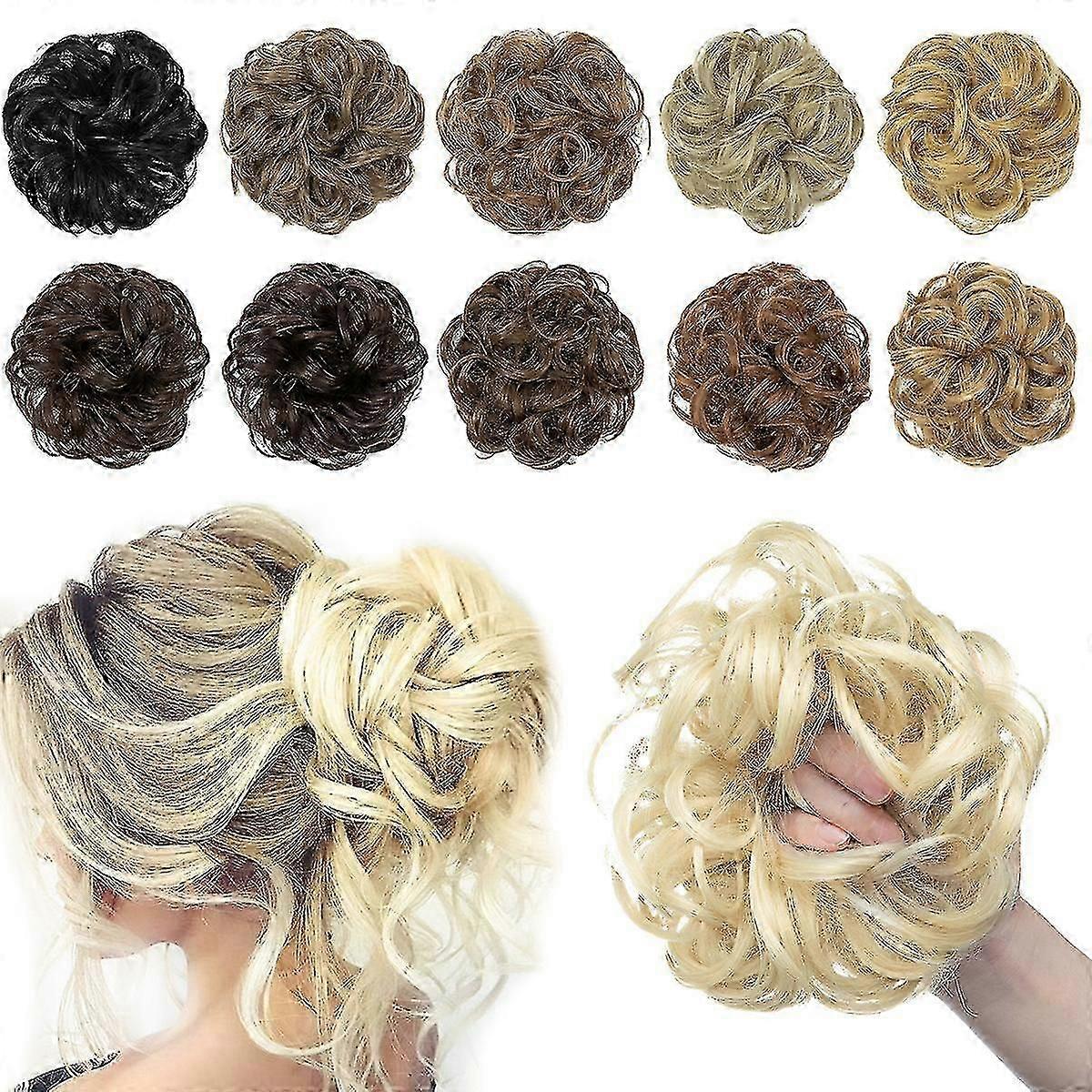 Mujer Diy Elástica Peluca Anillo de Pelo Rizado Scrunchie Bun Chignon Cola de Caballo Postizo