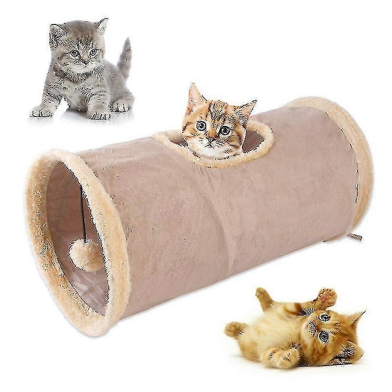 2025 Collapsible Cat Tunnel, Cat Toys Play Tunnel Durable Suede Hideaway Pet Crinkle Tunnel With Ball Kha