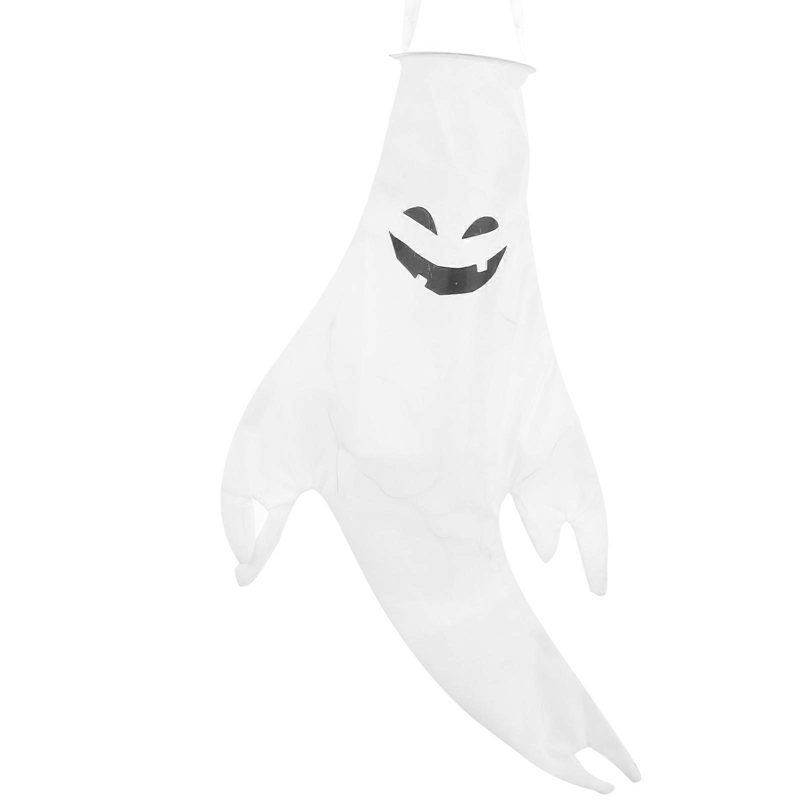 Luminous Halloween Ghost Hanging Windsock For Front Yard And Patio Decoration In White Color With Outdoor Function In 48x27cm Size 1Set
