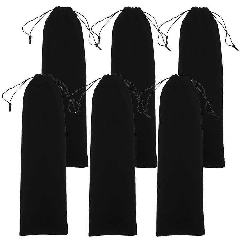 Portable Curling Iron Bag with Drawstring Closure for Hair Tools Storage Black Flannelette 6pcs