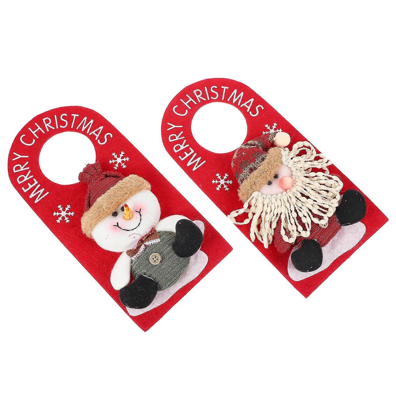 Christmas Atmosphere 2Pcs Door Handle Decorations For Home And Friends In Red Non Woven Fabric Adorning Your Front Door
