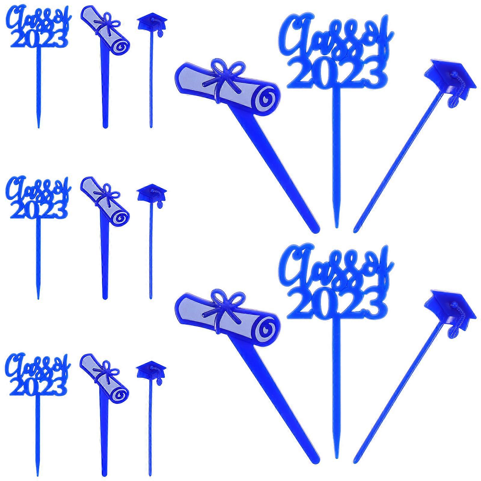 Graduation Decorations Cupcake Topper 30Pcs For Graduation Party Blue Color 7.6X4CM Perfect For High School And College Graduates