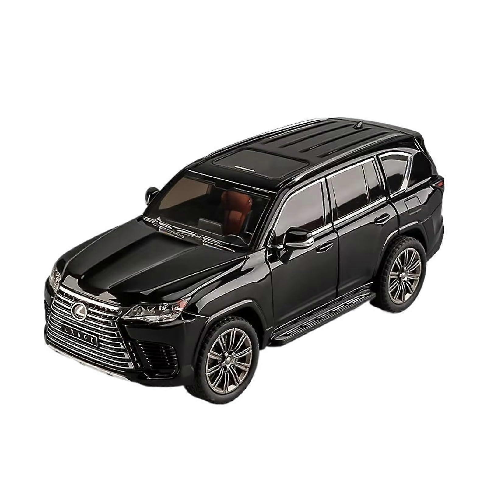 1:24 LX600 SUV Diecast Metal Off-Road Vehicle Model with Sound and Light Features, Black Color, No Box