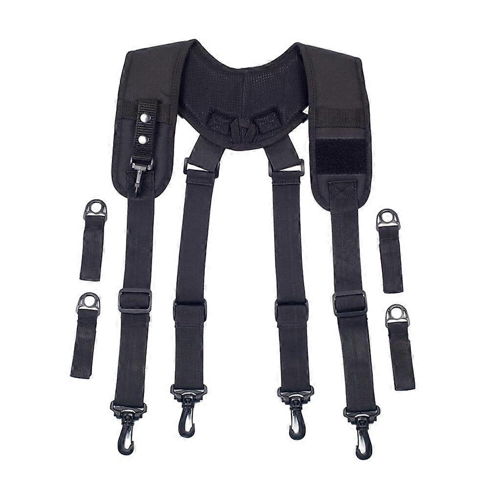 Padded Adjustable Tool Belt For Men - Compatible With Nylon X Type Tactical Suspenders, Black