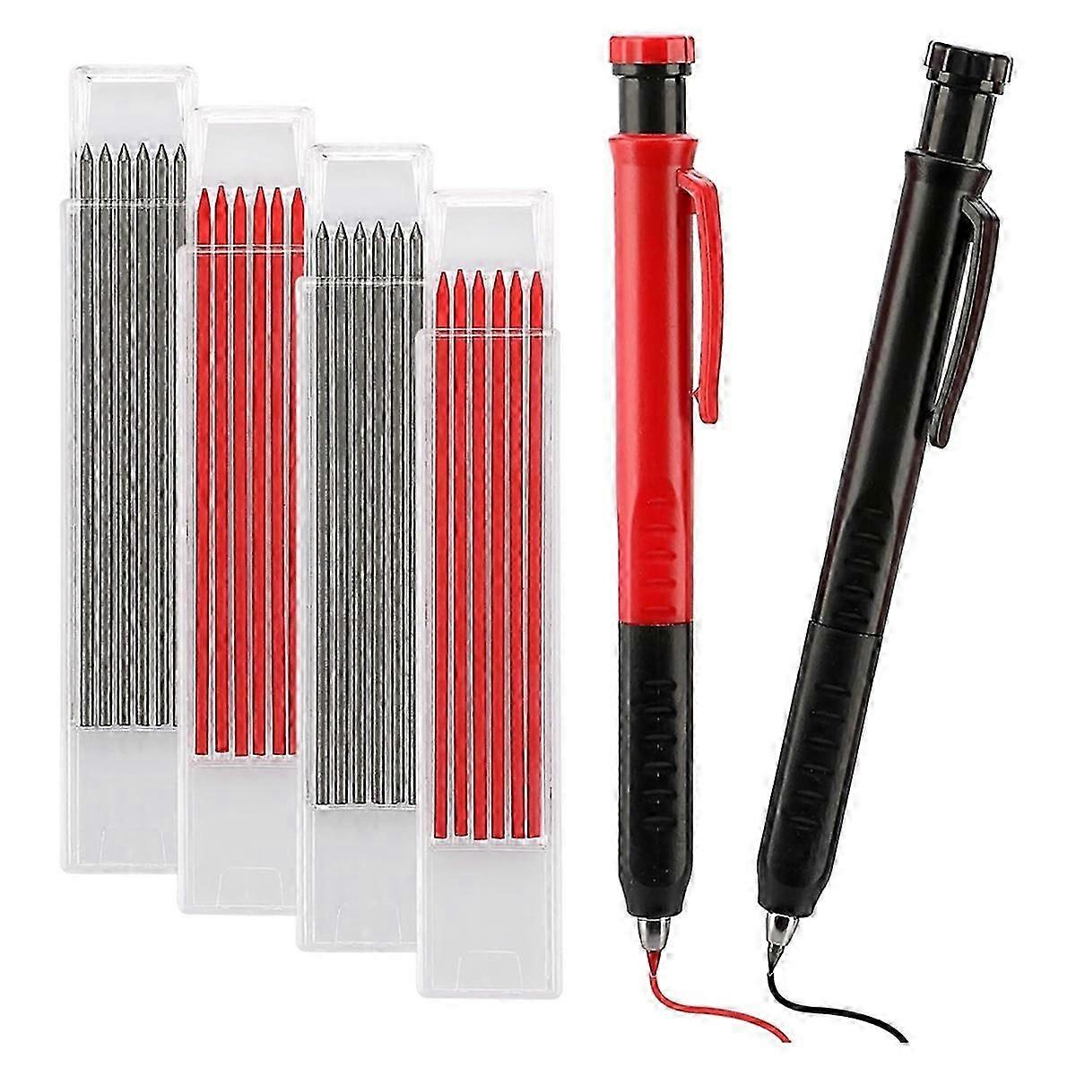 Mechanical Carpenter Pencil Set - 2 Carpenter Pencils with 24PCS 2.8mm Refills & Built-in Sharpener,Construction Pencils