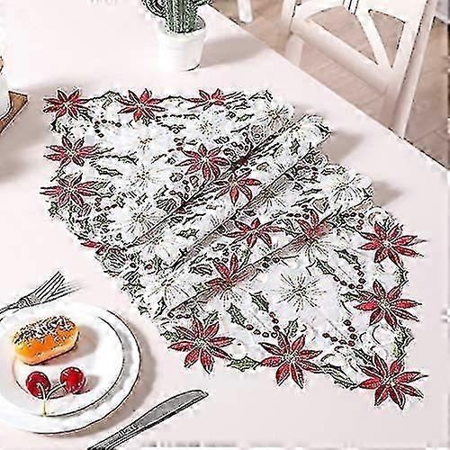 Brodert juleduk med julestjerne og kristtornblad