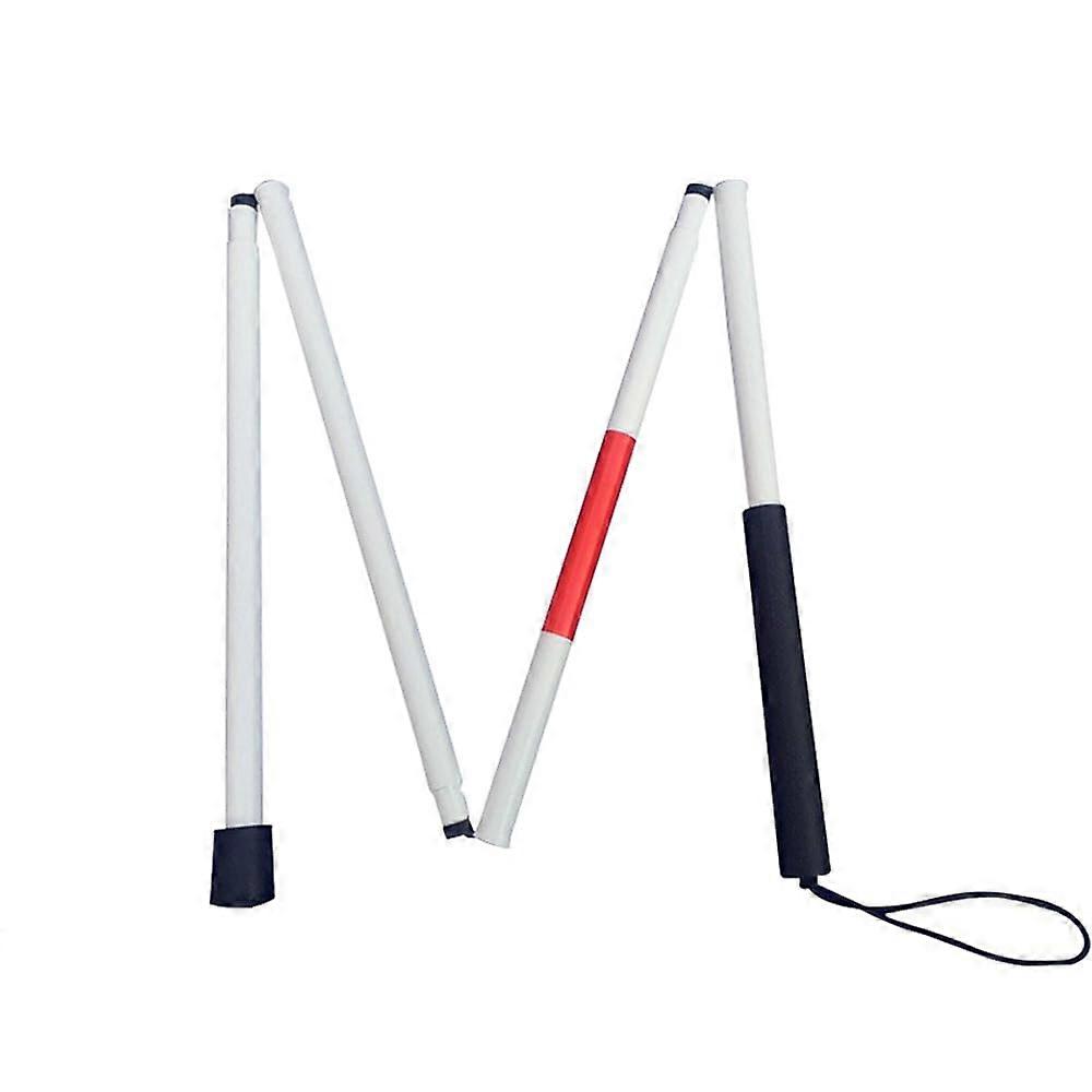 Night Reflective Blind Walking Stick Aluminum Alloy Folding Cane 4-Section Crutch with Elastic Strap for Visually Impaired Users