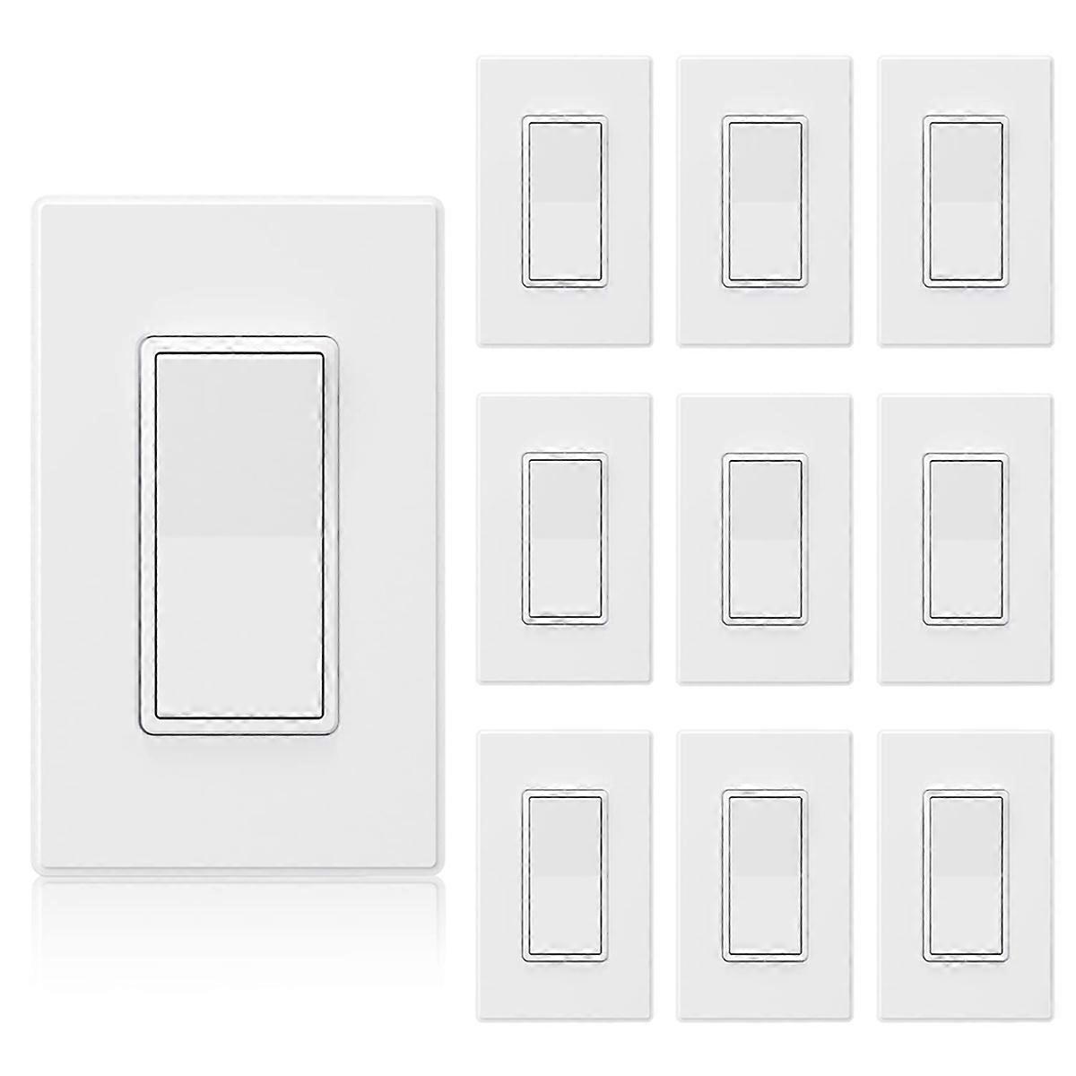Matte White Single Pole Decorator Light Switch 15Amp, 120-277V, Paddle Rocker Replacement, On/Off Wa