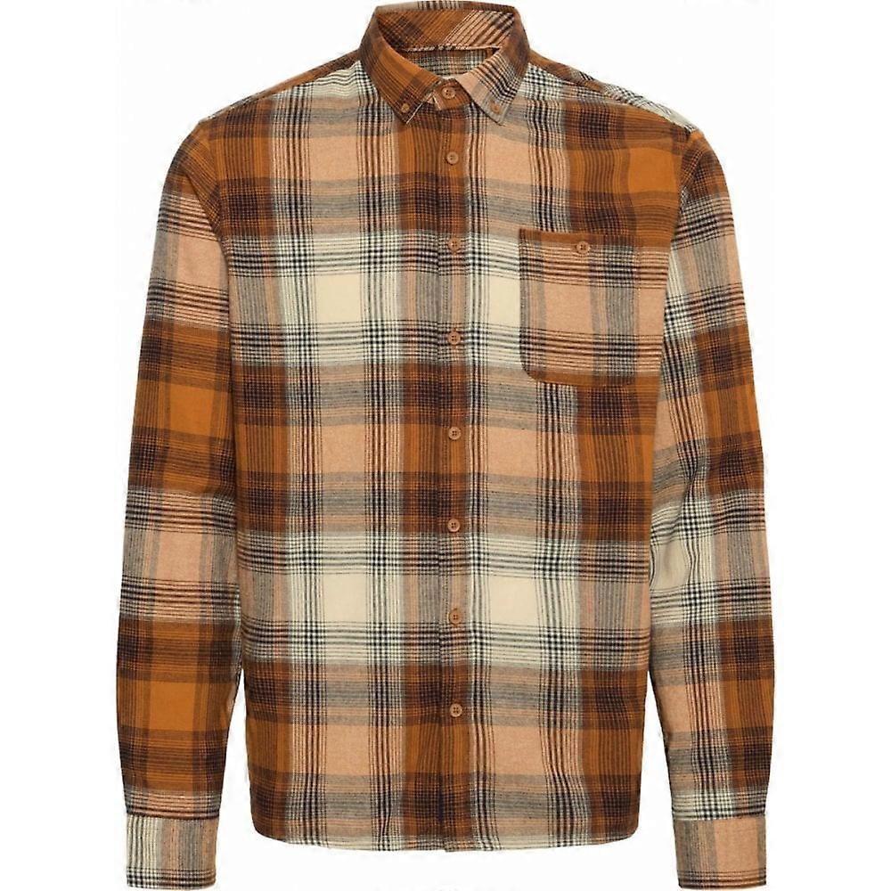Men's Blend Mens Big Size Brush Cotton Check Button Down Collar Casual Long Sleeve Shirt