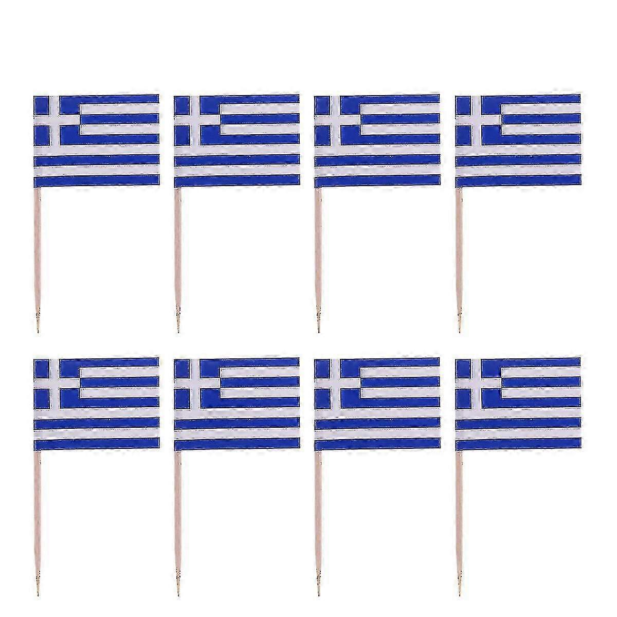 100pcs خشبية العلم المسواك اليوم الوطني الديكور كب كيك تويبرز الغذاء المسواك (اليونان)