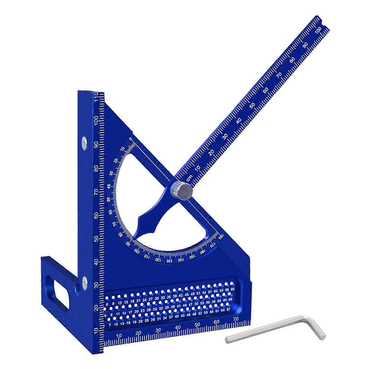 Adjustable Carpentry Square Protractor with 180 Degree Quick Marking Guide -Aluminum Half-Circle Set Scribing Ruler Blue