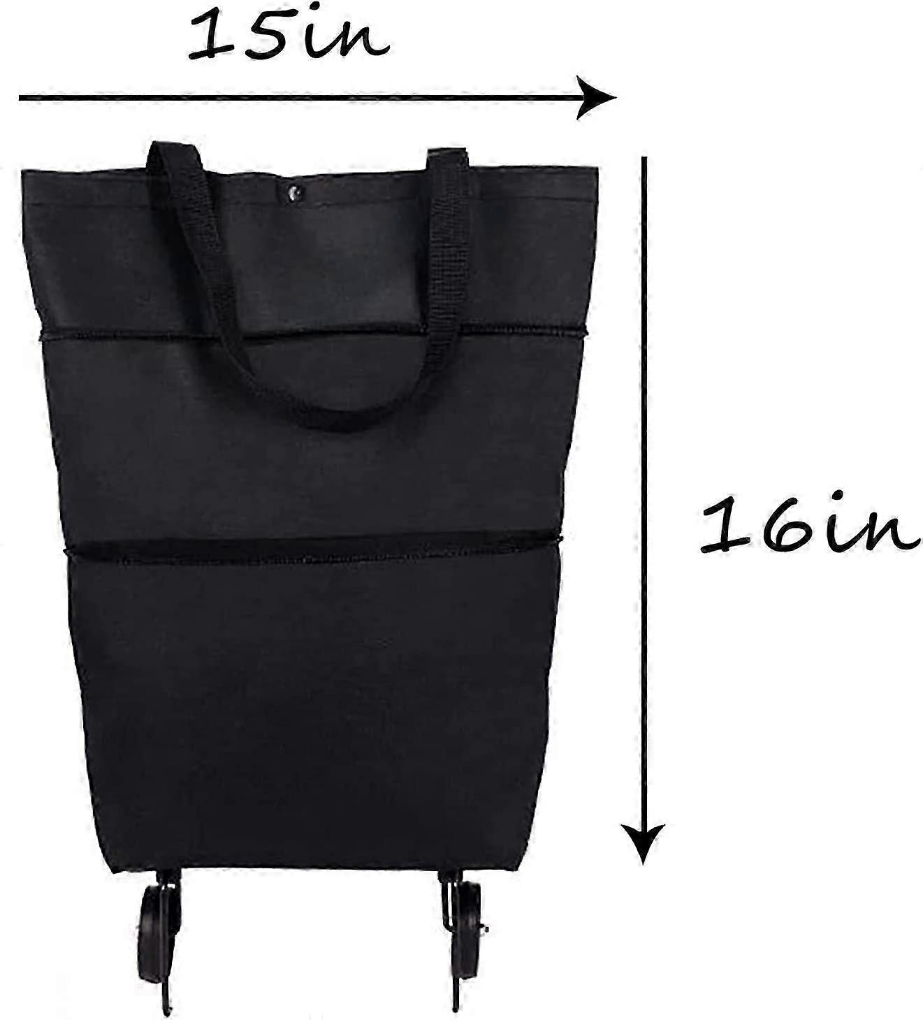 2 in 1 Collapsible Two-Stage Zipper Grocery Cart with Wheels Shopping Bag (Black) (D-4)