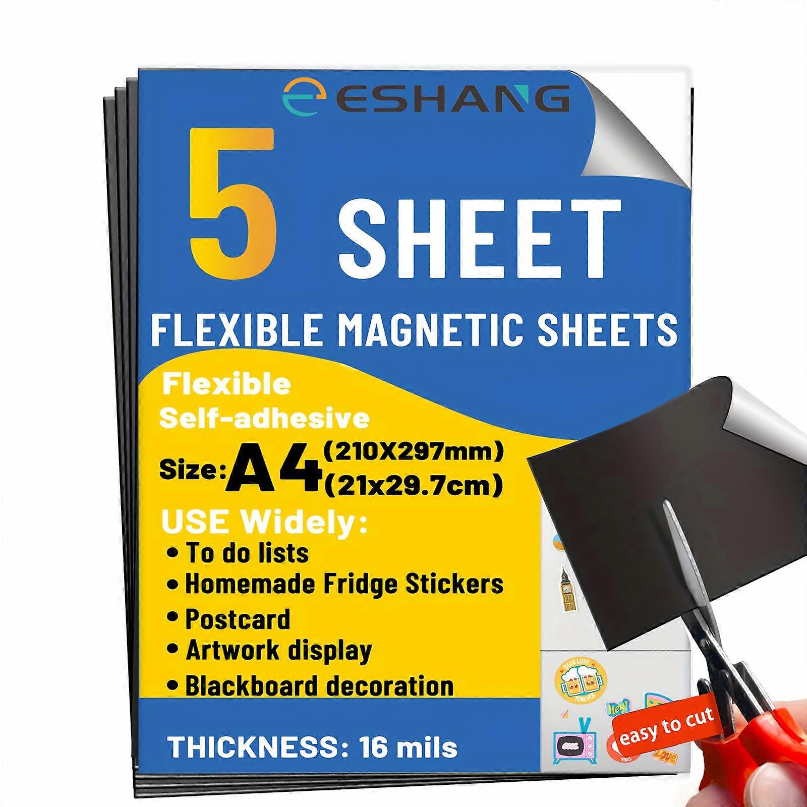 5 Sheets A4 Size DIY Craft Magnetic Sheets with Adhesive Backing - 8.3x11.7 Inches 16mils Thickness Adhesive Sheets for Magnetic Stickers and Photos