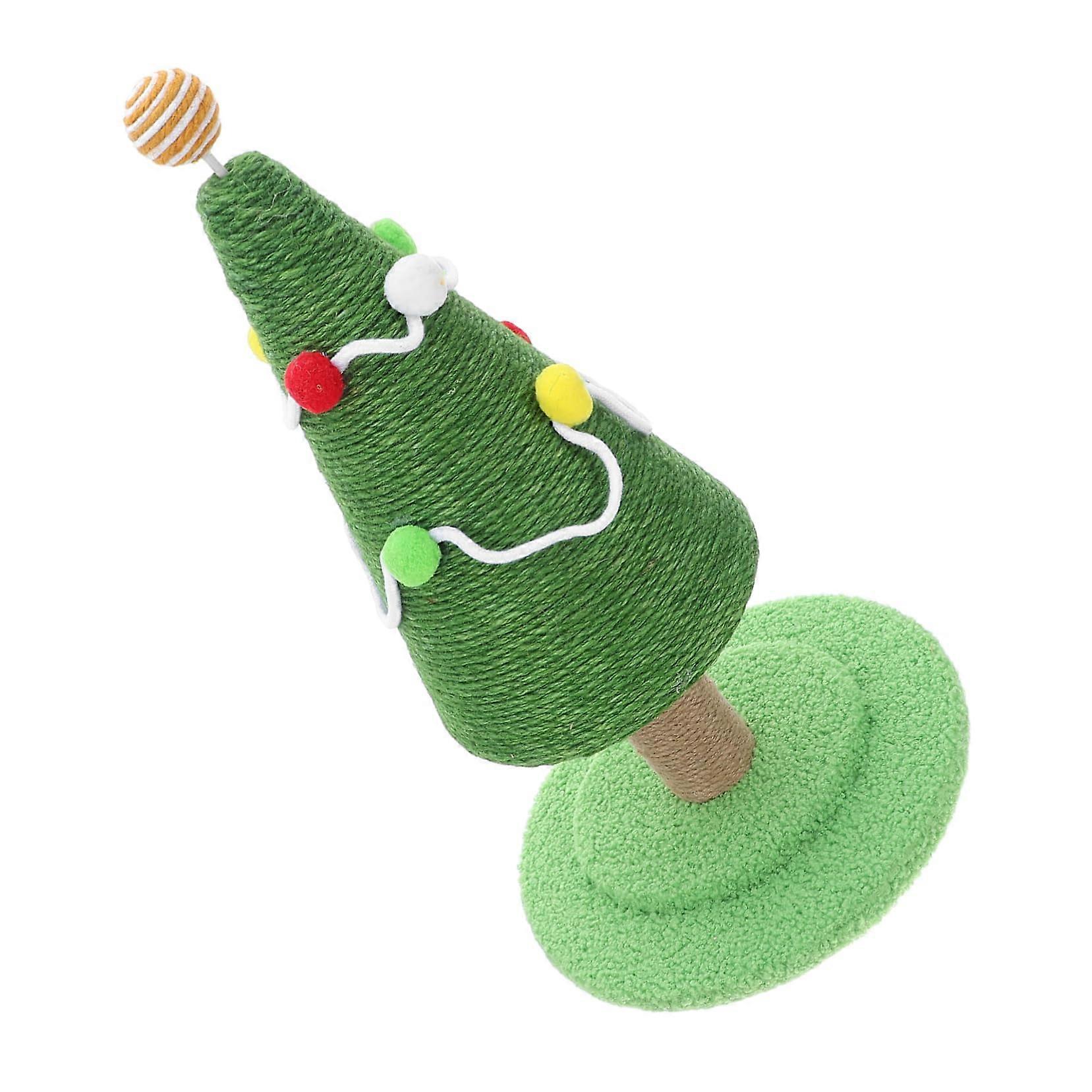 Cat Scratching Post Tree Xmas Tree Design Pole 20.83Inch Tall Natural Sisal With Colorful Pompom