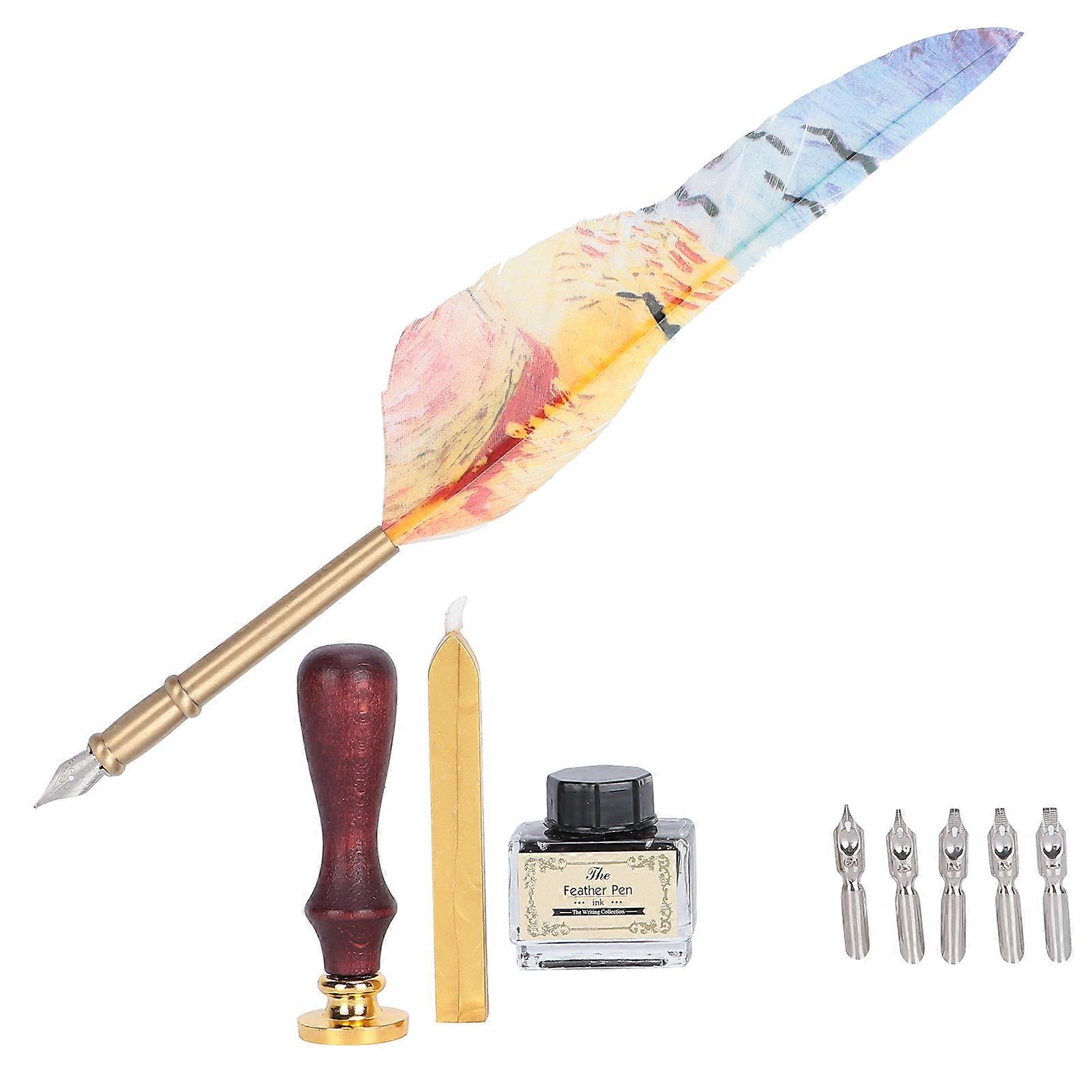 Feather Pen Calligraphy Set with Lacquer Stamp 25.8x15.3x4.3cm
