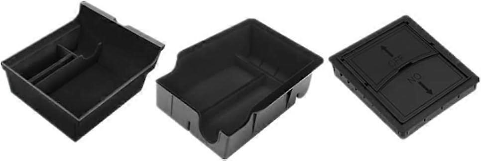 3pcs Center Console Organizer: Armrest Storage Tray And Hidden Storage Box 3 In 1 - Flock & Plastic Black - Compatible With Tesla Model Y/3 Juniper 20