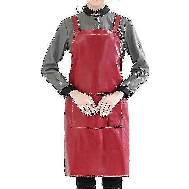 Faux Leather Work Apron with Pocket Solid Color Kitchen Oil Proof Bib 2025