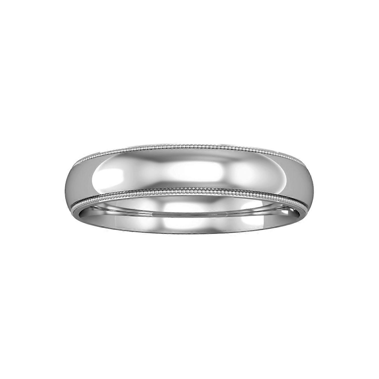 Jewelco London 18K 白金 - 4 毫米 Essential 宫廷形状磨粒边缘戒指承诺/结婚戒指