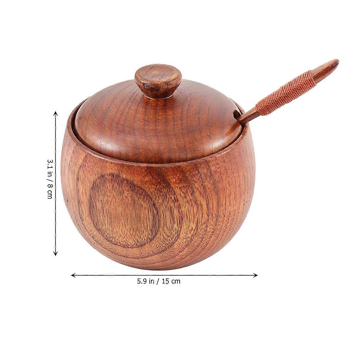 Seasoning Pot Wood Tableware Kitchen Supplies Brown Bamboo Material Saltcellar Function 2Pcs Set