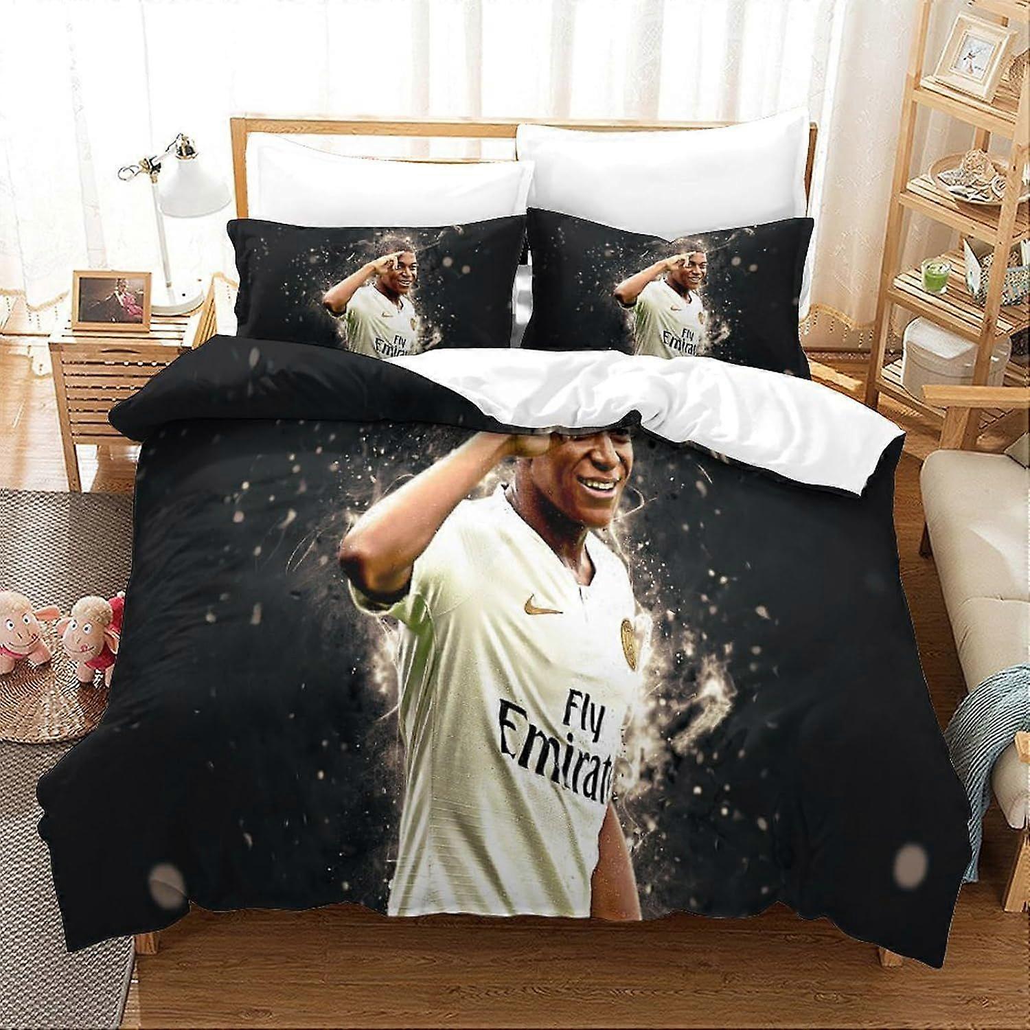 u332 Kylian Mbappe Football Superstar Dimensional Printed Microfibre Duvet Cover And Sheet Set, Soft And Beautiful Microfibre Pillowcases, with Invisi