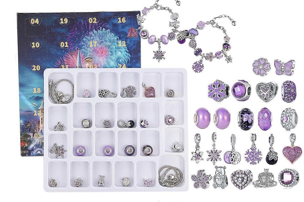 Advent Calendar Bracelets 2025 for Girls 24 Days Xmas Countdown Calendar-Purple