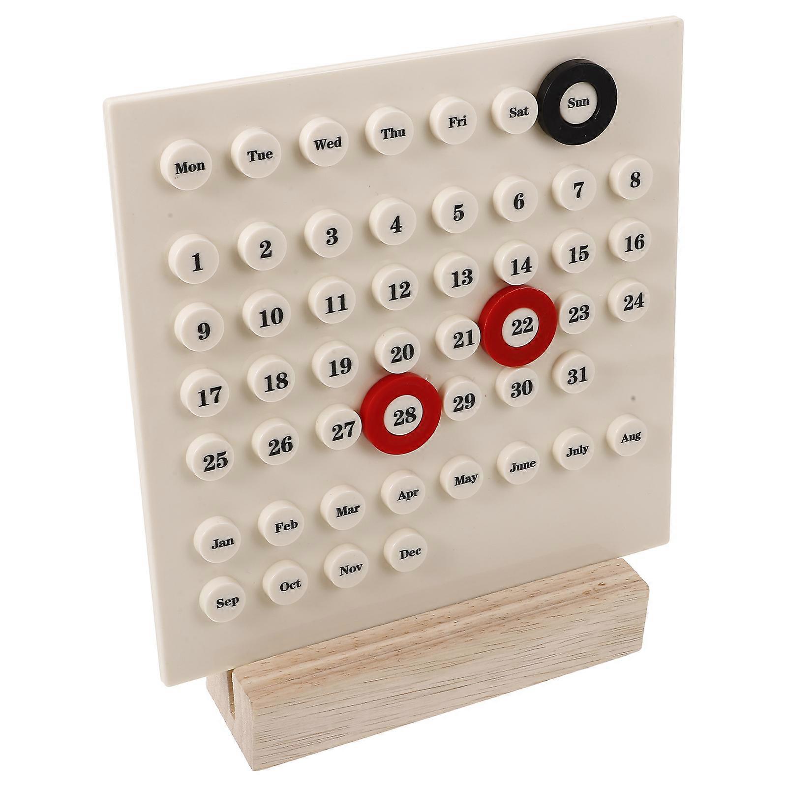 Beige Desktop Wooden Calendar for Perpetual Use 4Pcs Set