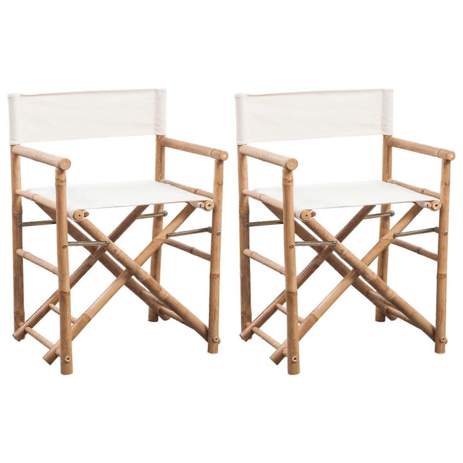 Folding Director's Chair Set, 2Piece, Bamboo Frame With Canvas Seat And Back For Outdoor Use, Natural Finish