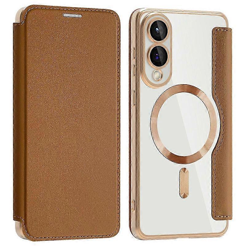For Samsung Galaxy S25 Edge Case Compatible with MagSafe RFID Blocking Leather Phone Cover  Dark Pu