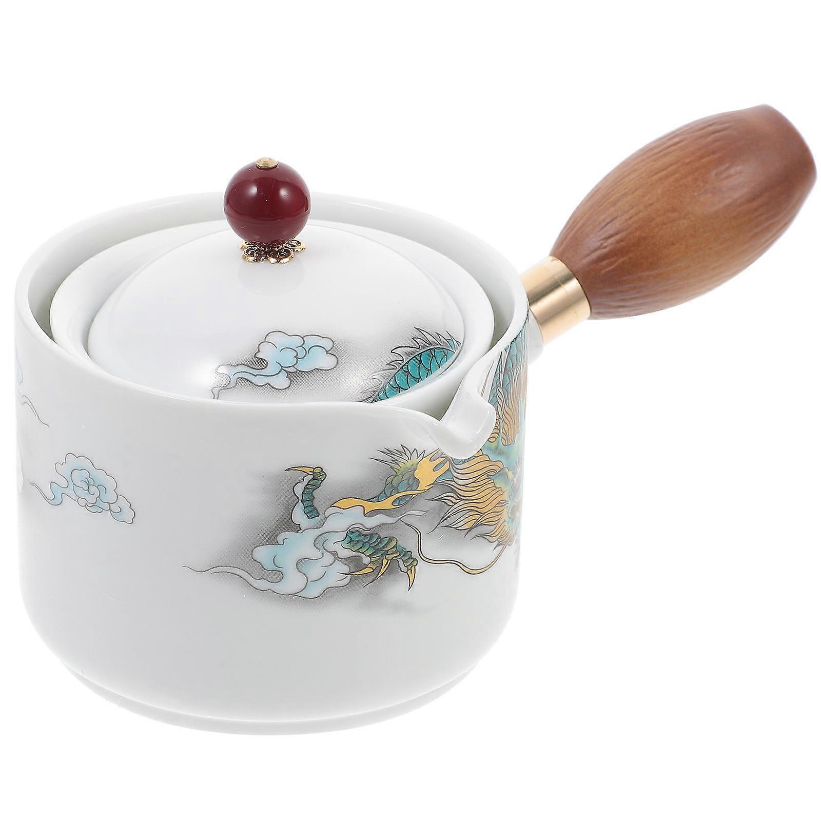 Chinese Tea Pot 2Pcs Ceramic Design Perfect For Home Use And Gift Giving 360 Degree Rotation With Wooden Handle