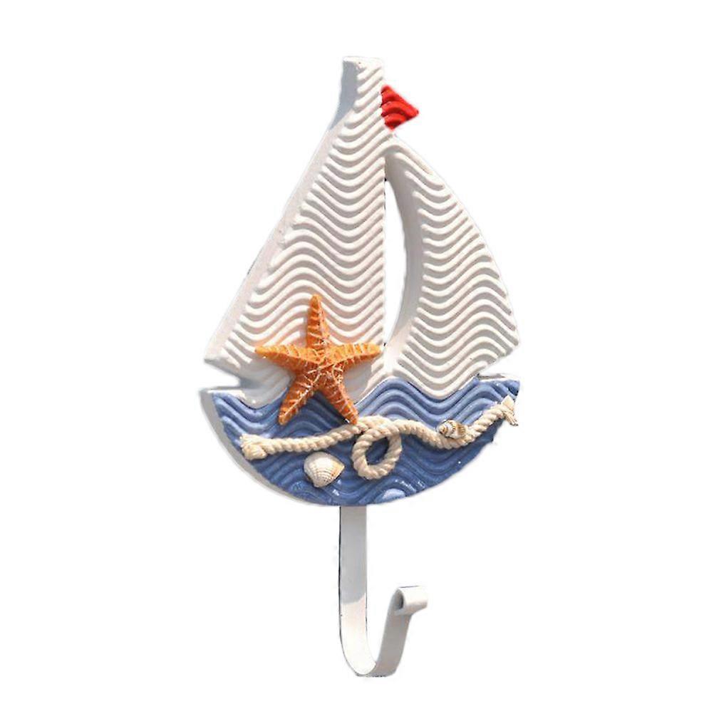 Clothes Hooks Mediterranean Style Sailboat Hanging Hooks for Home Office Multi 21.5*12.7cm Decoration 1Set