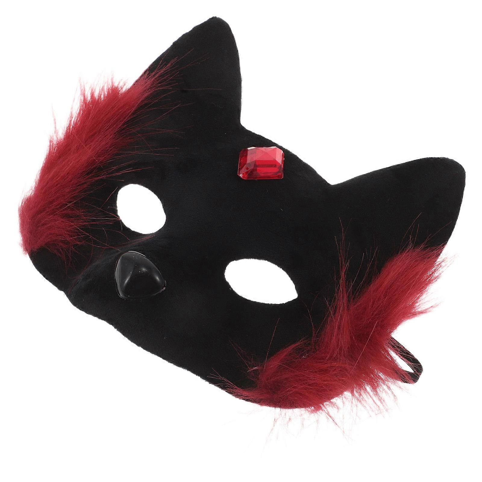 Animal Masquerade Cat Mask for Halloween 3Pcs Plush Half Face Accessory