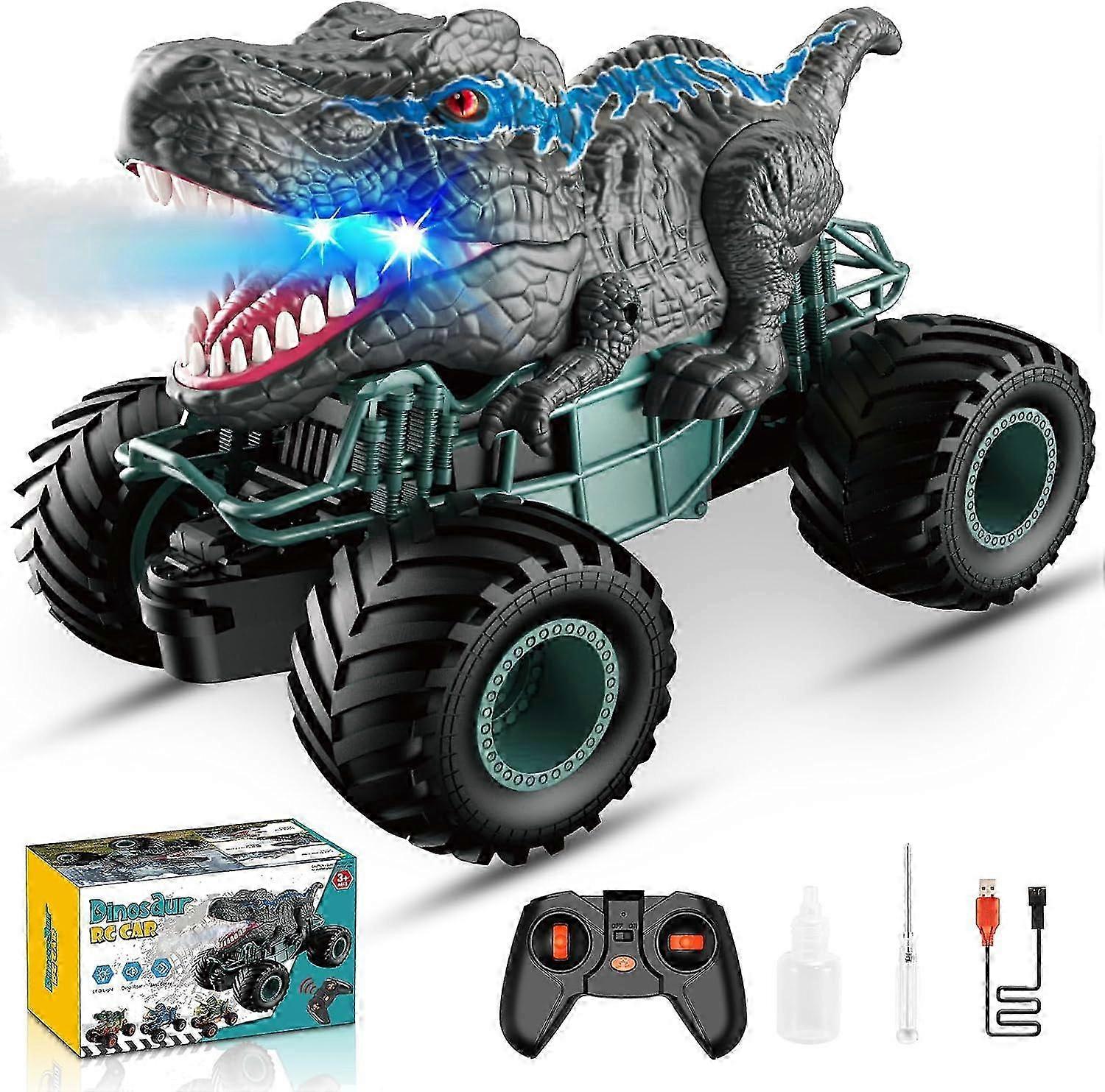 Dinosaur Toys For Boys 1:16 Scale Rc Monster Truck Toys With Spray Roar Led Lights Christmas Xmas Gifts For 4-8 Kids(a)