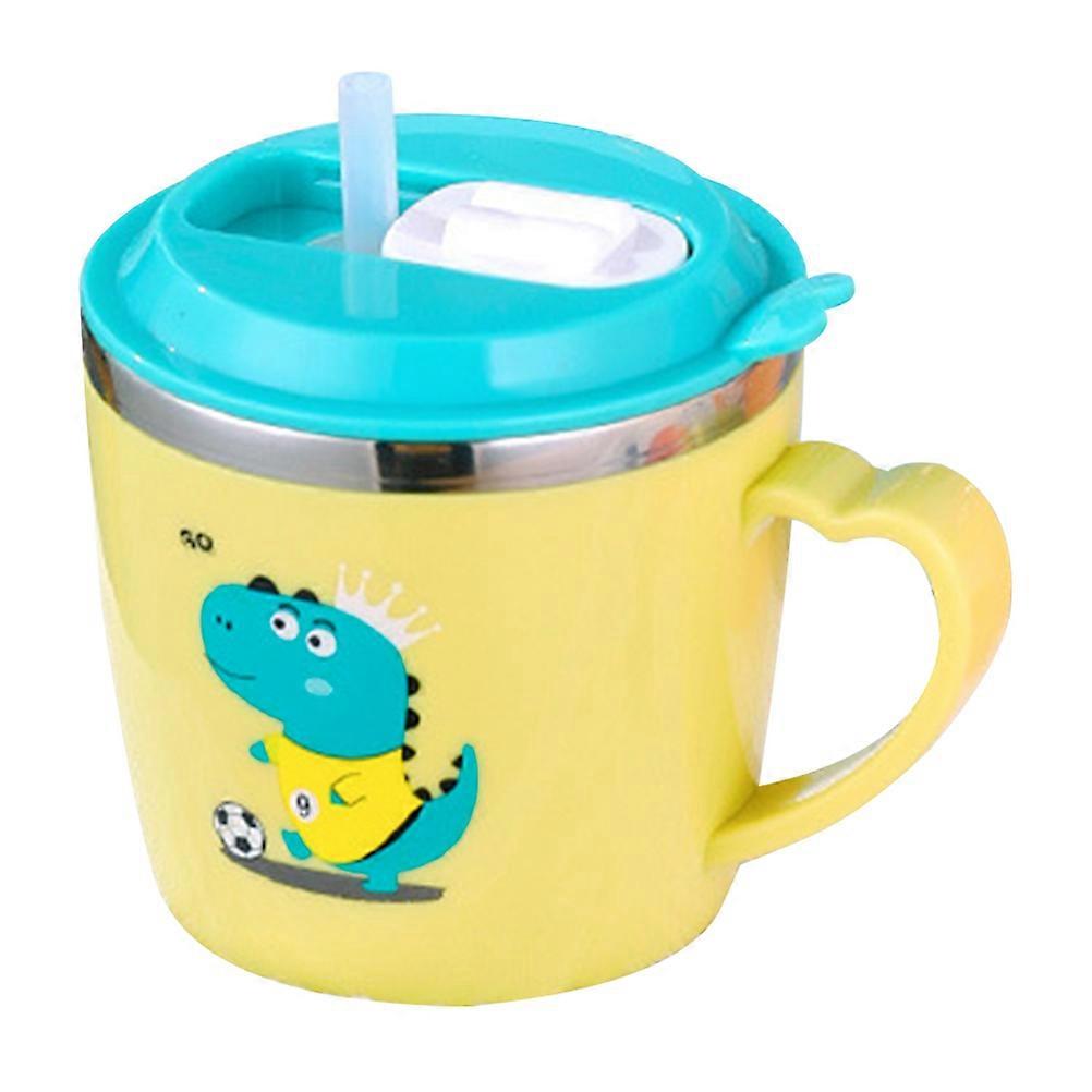 3Pcs Stainless Steel Straw Cup For Children Featuring Multi Functional Use Double Layer Insulation Yellow Color