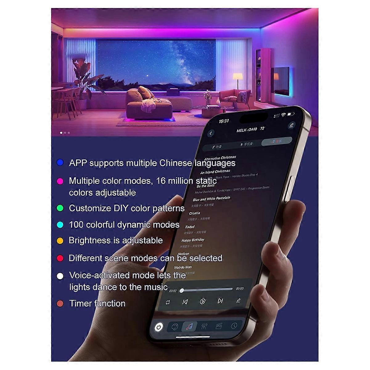 Nachtlampje LED Night Light Smart APP RGB Camping String Lights