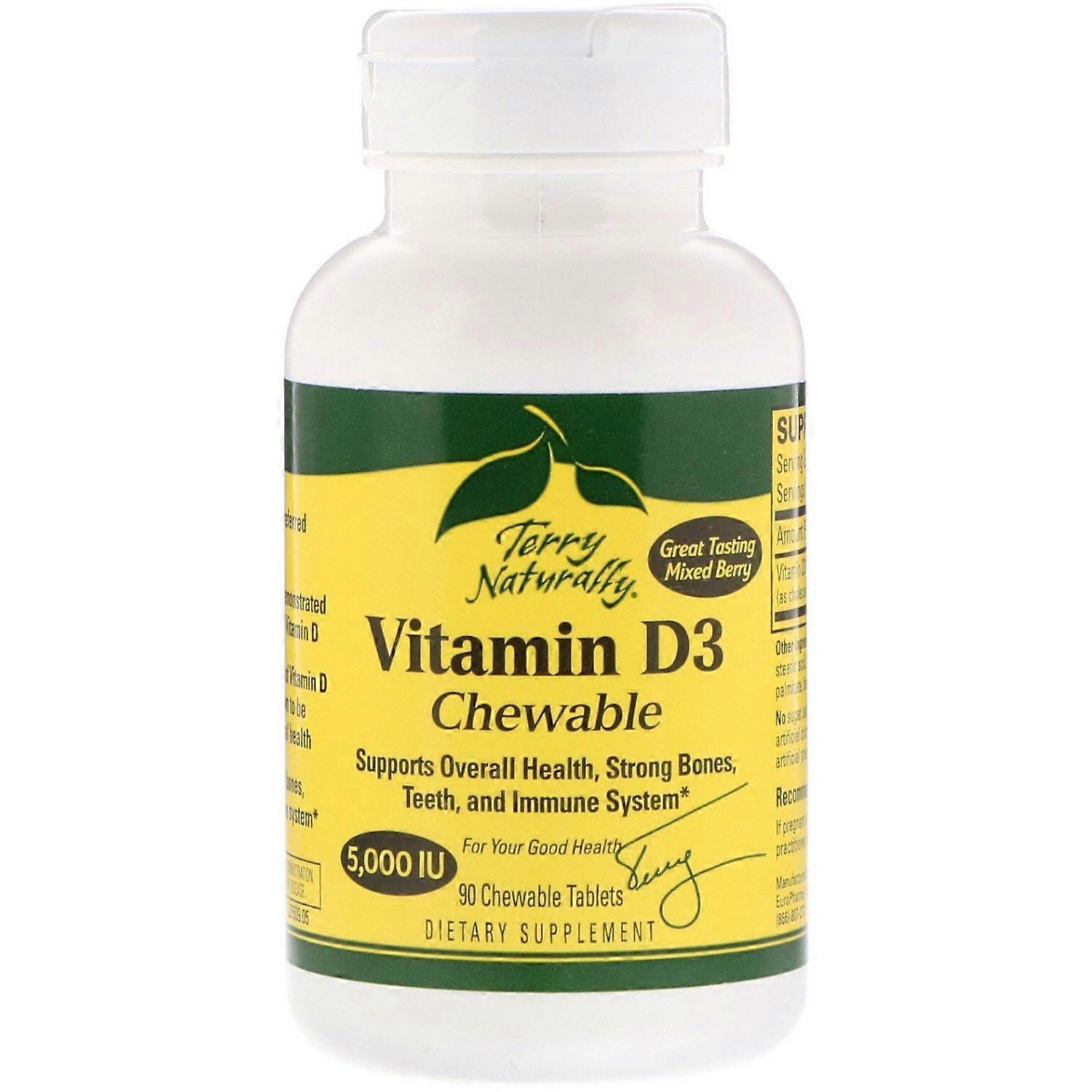 Terry Naturally, Vitamin D3 Chewable, Mixed Berry, 5,000 IU, 90 Chewable Tablets