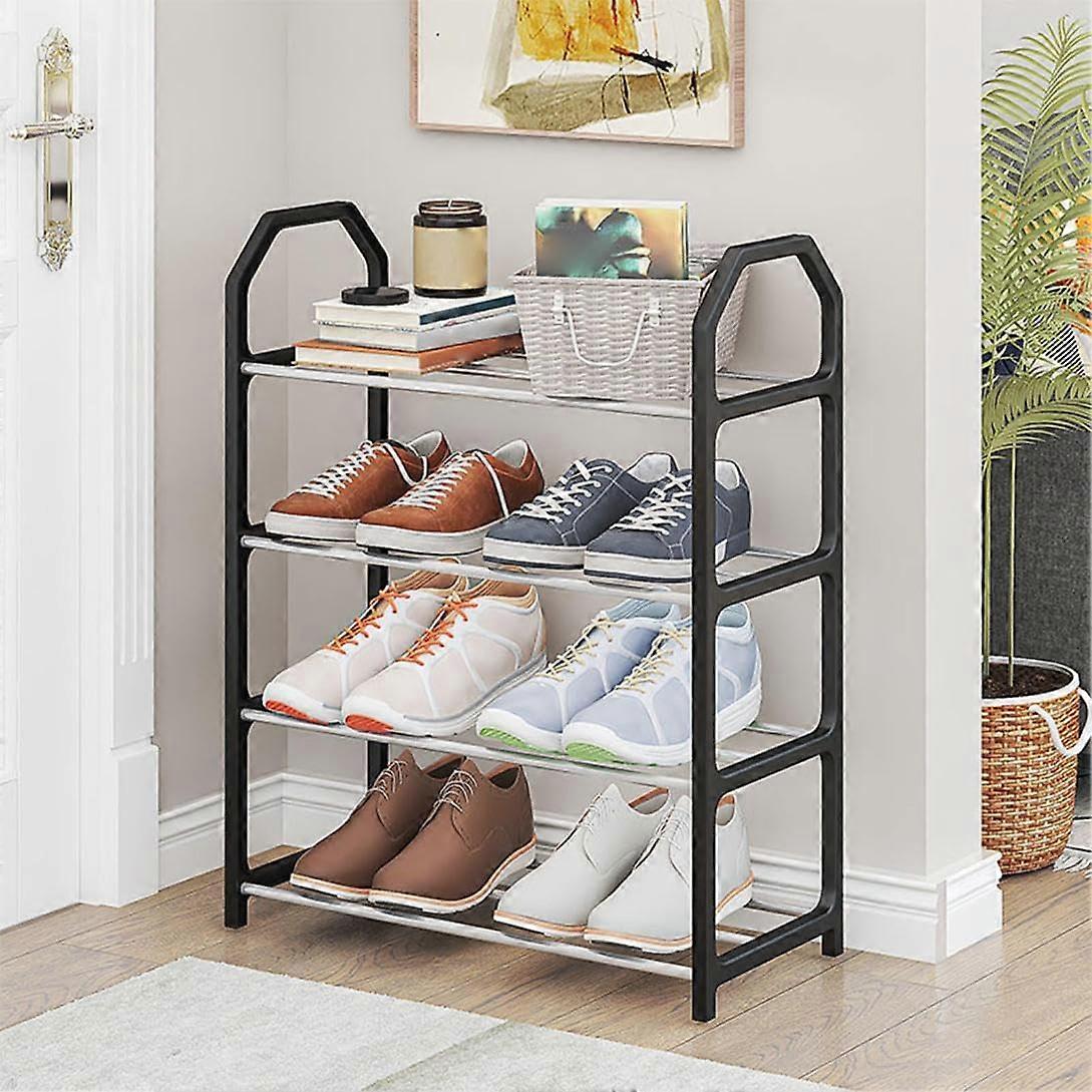 Shoe Rack 4Tier Stackable Black 42cm L X 18.5cm W X 50cm H For Entryway Hallway Corner SpaceSaving