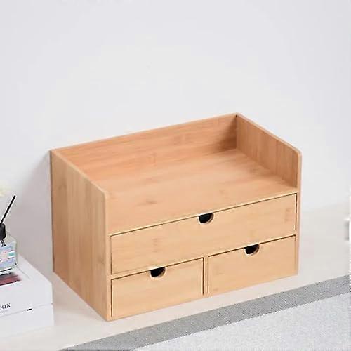 Multi Layer Desktop Cabinet Wooden Organizer Storage Box With Drawers For Office And Home 33x19.5x20.5cm
