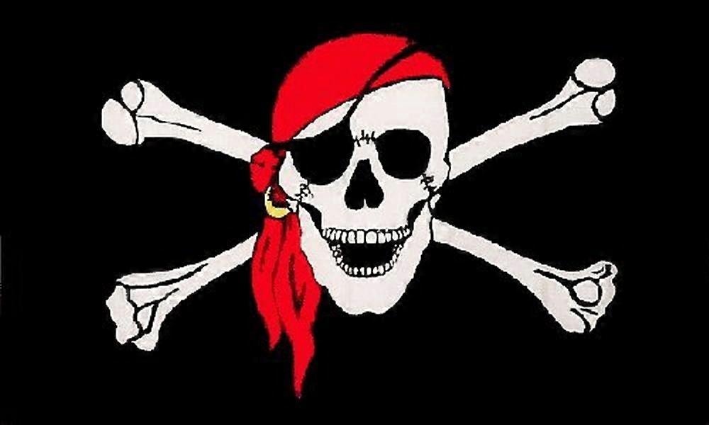 Pirate Red Scarf Flag 5' X 3' Size Polyester Construction Metal Grommets Skull Mirror Image Design