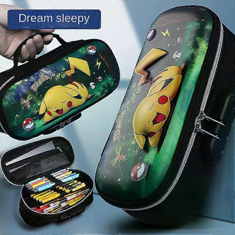 Pokemon Pikachu 3D Three-Dimensional Password Lock Pencil Case Large Capacity Multi-Layer Zipper Stationery Box Boy Girl Gift