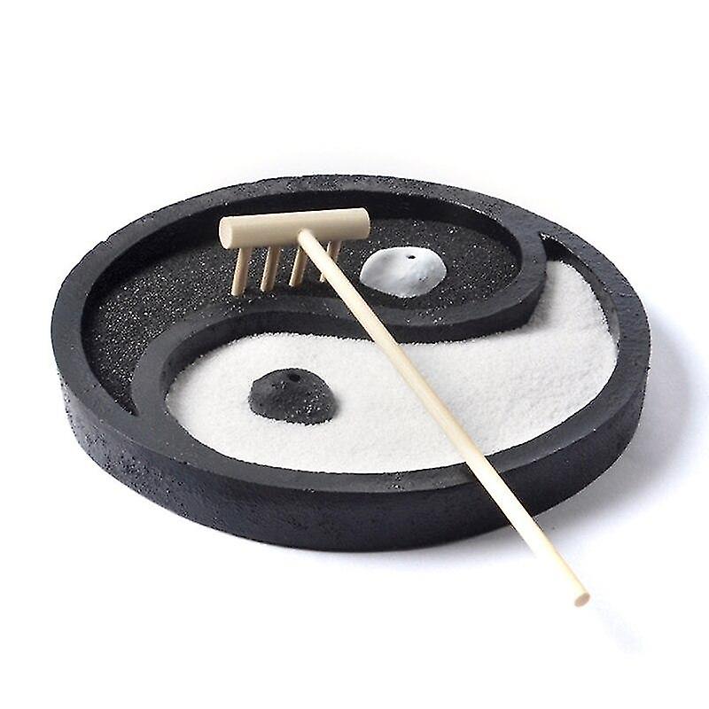 Tai Chi Bagua Figure Mini Zen Garden Sand Table Black And White Circular Micro Landscape
