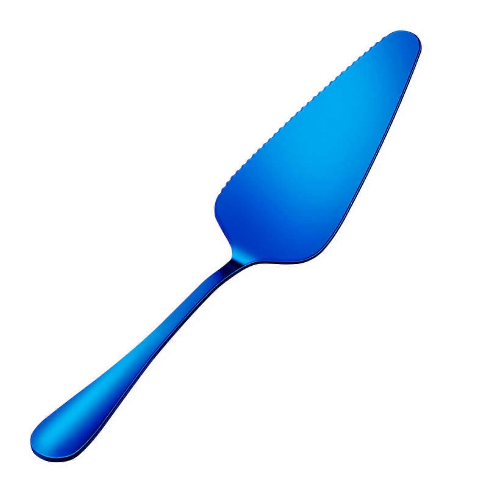 Stainless Steel Serrated Pie Spatula with Comfortable Handle, Mirror Polished, Dishwasher Safe, for Cutting & Serving Desserts, Pizza, Cake - Blue