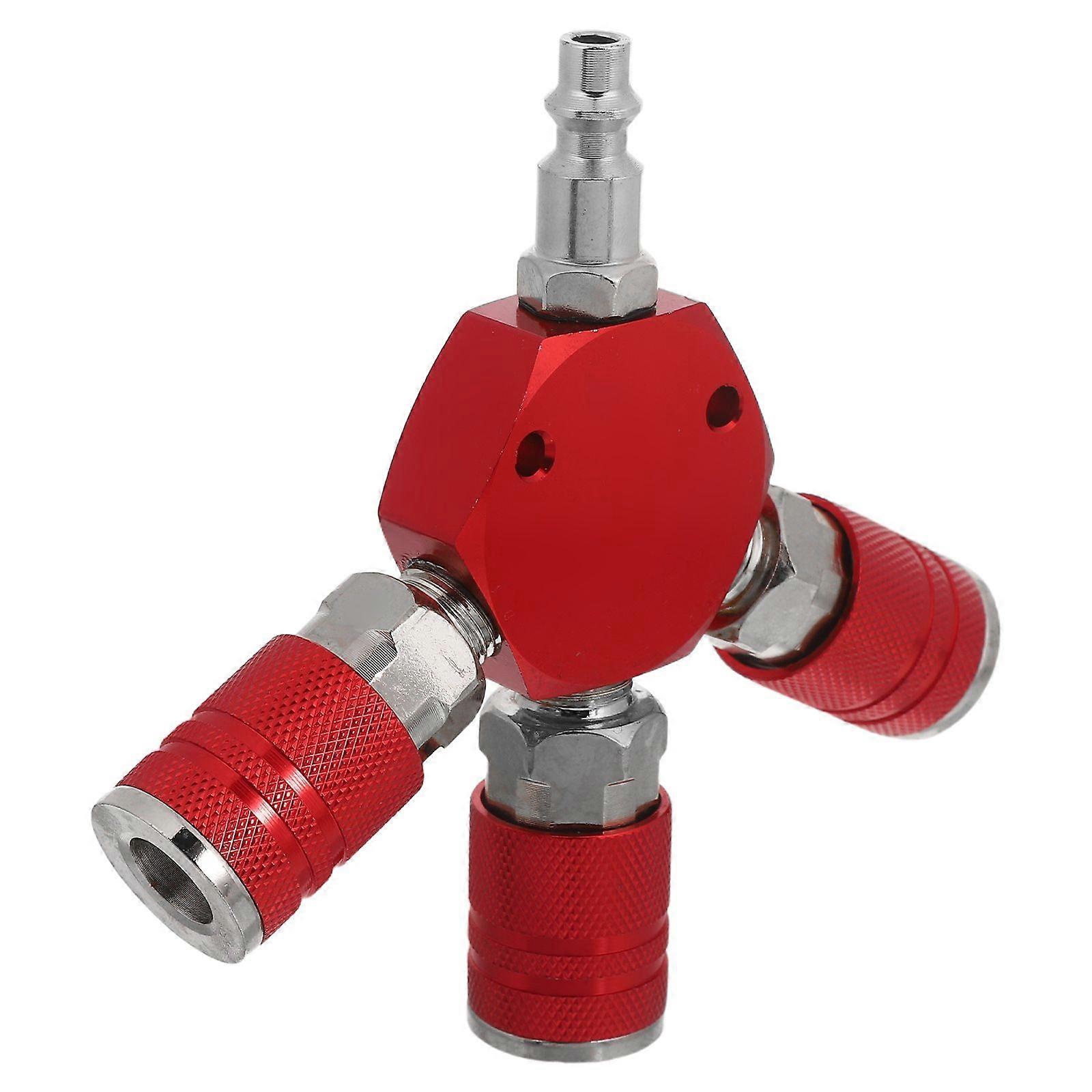 Air Compressor Manifold: 1/4npt Red Hose Splitter 3 Way Fitting For Air Hose Quick Connect - Tee Pneumatic Coupling Attachments For Industrial Applica