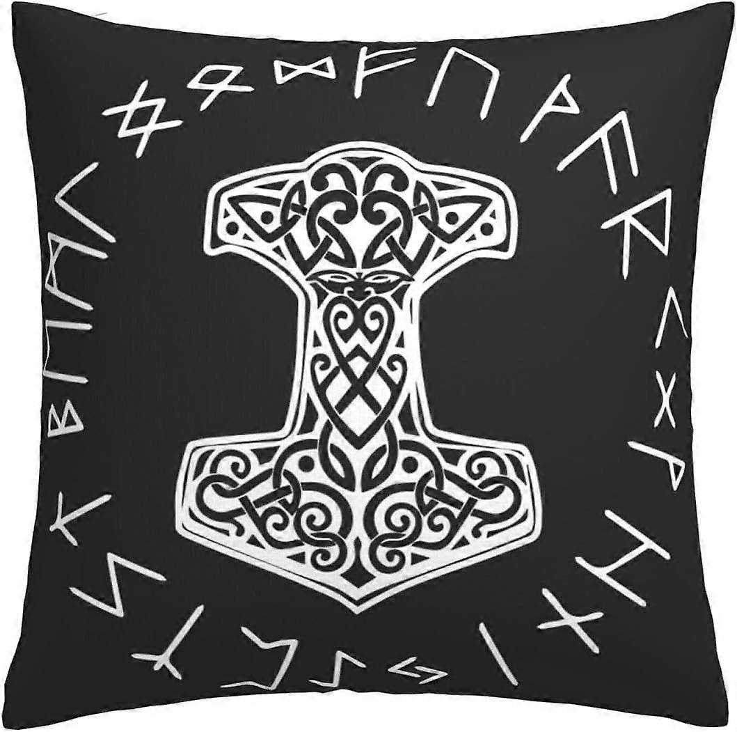 n649 Wikinger Mjolnir und Runeクッションカバー45 x 45 cmスクエアスロー枕カバーソファ寝室用非表示ジッパー付き18 x 18インチ1セット-TB364